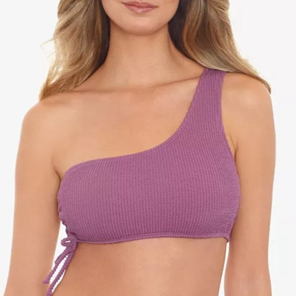 Salt + Cove Sandy Rib One-Shoulder‎ Bikini Swim Top Mauve - Picture 1 of 15